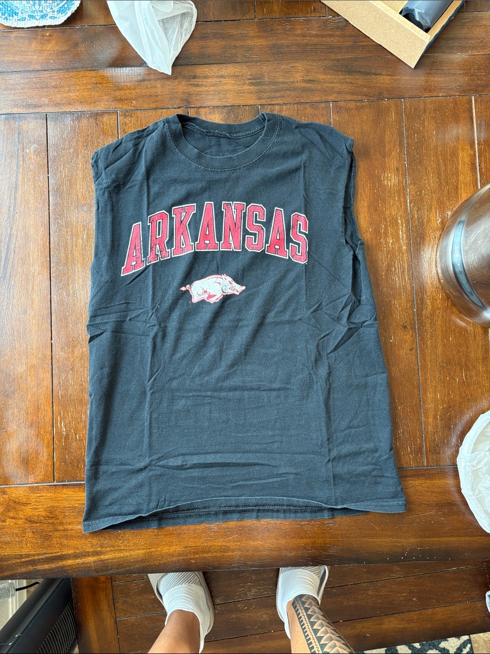 Vintage Arkansas Sleeveless Mens Tee - Black with Red Lettering